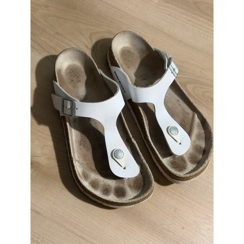 Birkenstock Gizeh Thong Sandals White 38 Women Birko-Flor Cork Footbed Casual